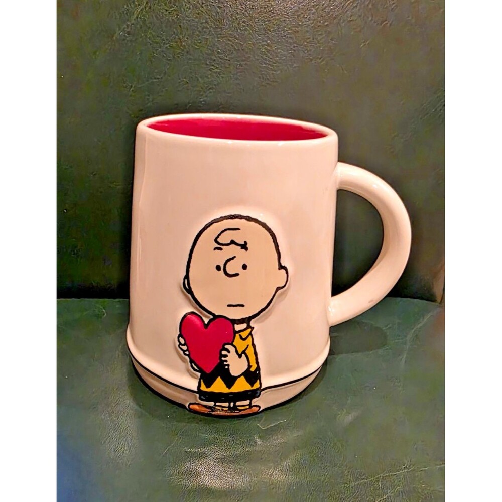 Rae Dunn Peanuts Charlie Brown Red Heart Be My Valentine Ceramic Coffee Mug